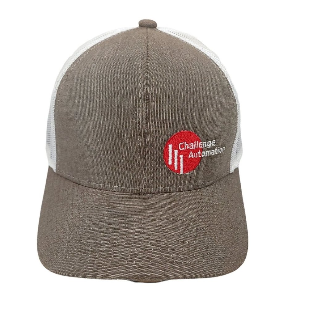 Outdoor Cap Challenge Automation Mesh Strapback Cap Trucker Hat Brown White